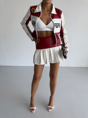 Conjunto Saia e Jaqueta Ferrari de Couro