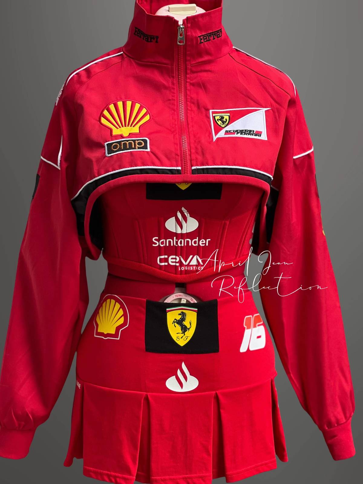 Conjunto Charles Leclerc Ferrari Jaqueta + Corset + Saia