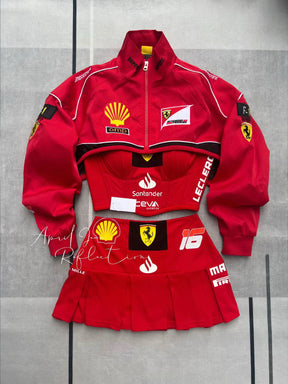 Conjunto Charles Leclerc Ferrari Jaqueta + Corset + Saia