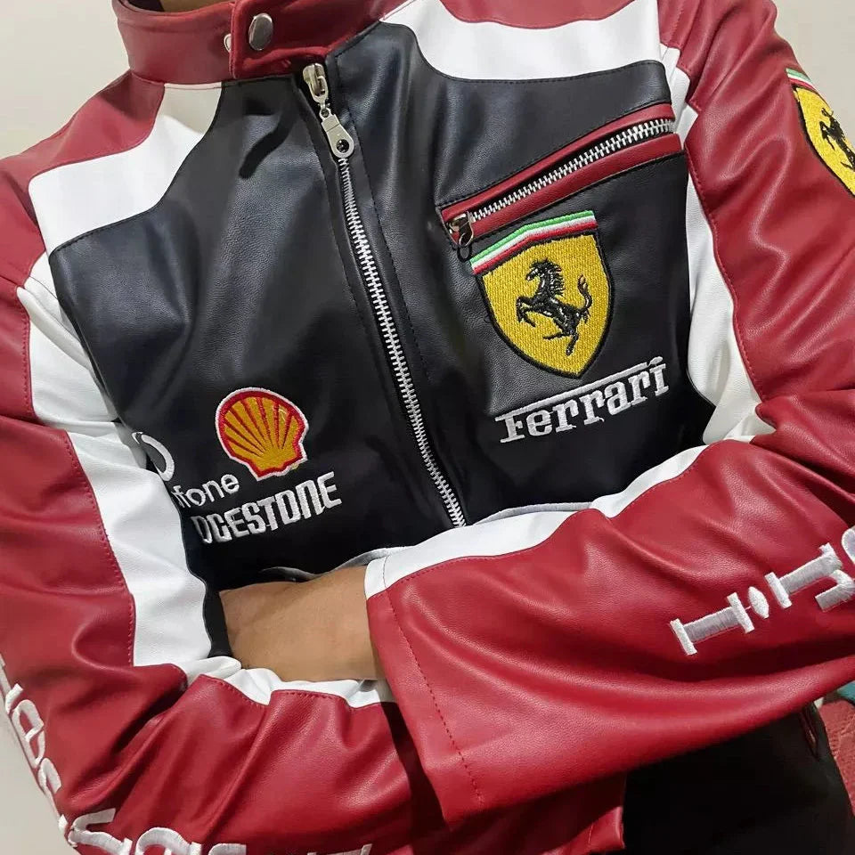 Jaqueta Ferrari Preta e Vermelha de Couro